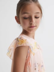 Reiss Pink Sade 9-14 yrs Floral Pleated Cap Sleeve Dress - Image 4 of 6