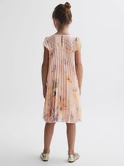 Reiss Pink Sade 9-14 yrs Floral Pleated Cap Sleeve Dress - Image 5 of 6