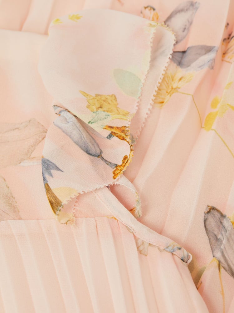 Reiss Pink Sade 9-14 yrs Floral Pleated Cap Sleeve Dress - Image 6 of 6