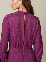 Purple Satin Jacquard Long Sleeve Mini Dress - Image 3 of 4