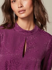 Purple Satin Jacquard Long Sleeve Mini Dress - Image 4 of 4
