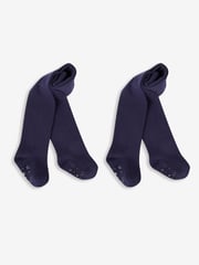 JoJo Maman Bébé Navy Blue 2-Pack Cotton Rich Tights - Image 1 of 3