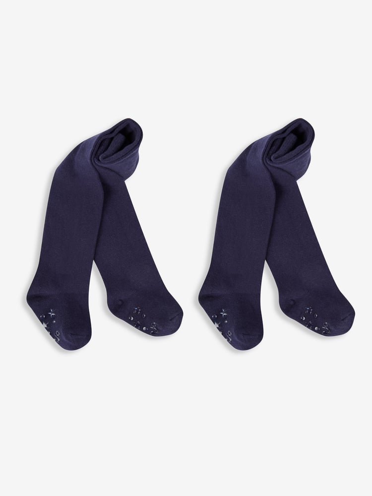 JoJo Maman Bébé Navy Blue 2-Pack Cotton Rich Tights - Image 1 of 3