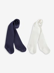 JoJo Maman Bébé Navy Blue Cotton Rich Tights 2-Pack - Image 1 of 4