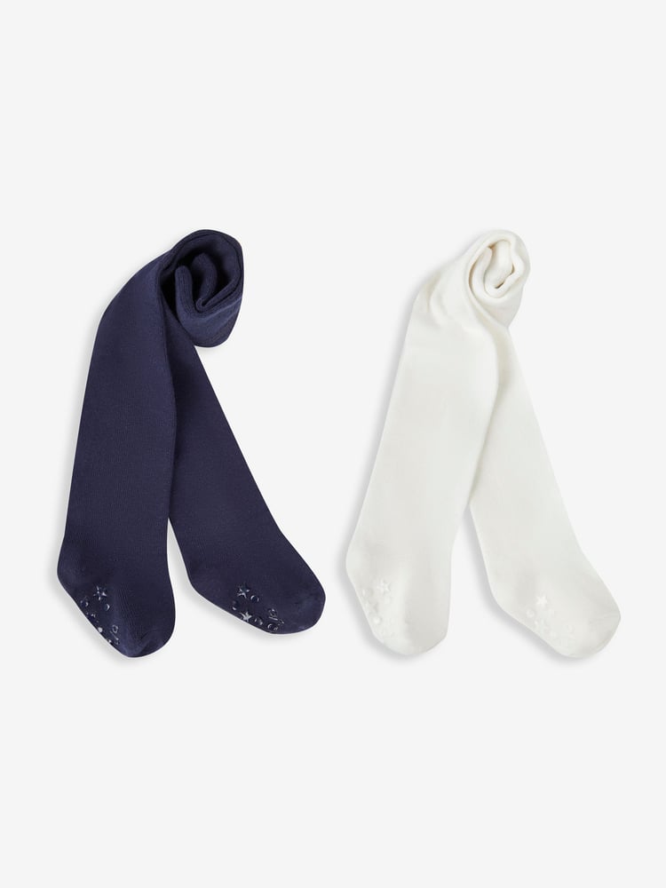 JoJo Maman Bébé Navy Blue Cotton Rich Tights 2-Pack - Image 1 of 4