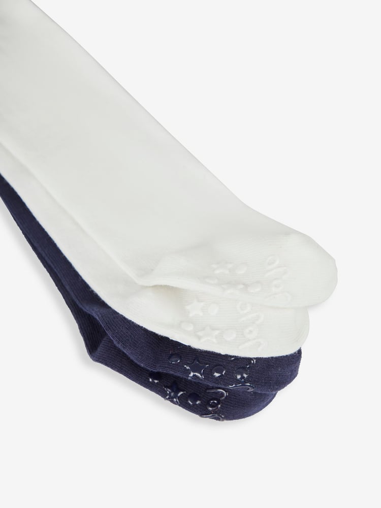 JoJo Maman Bébé Navy Blue Cotton Rich Tights 2-Pack - Image 4 of 4