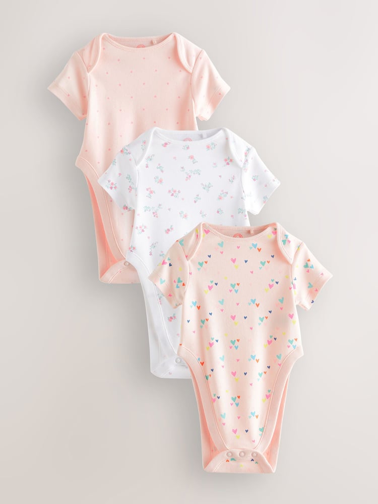 Pink Hip Dysplasia Short Sleeve 100% Cotton Bodysuits 3 Pack - Image 1 of 6