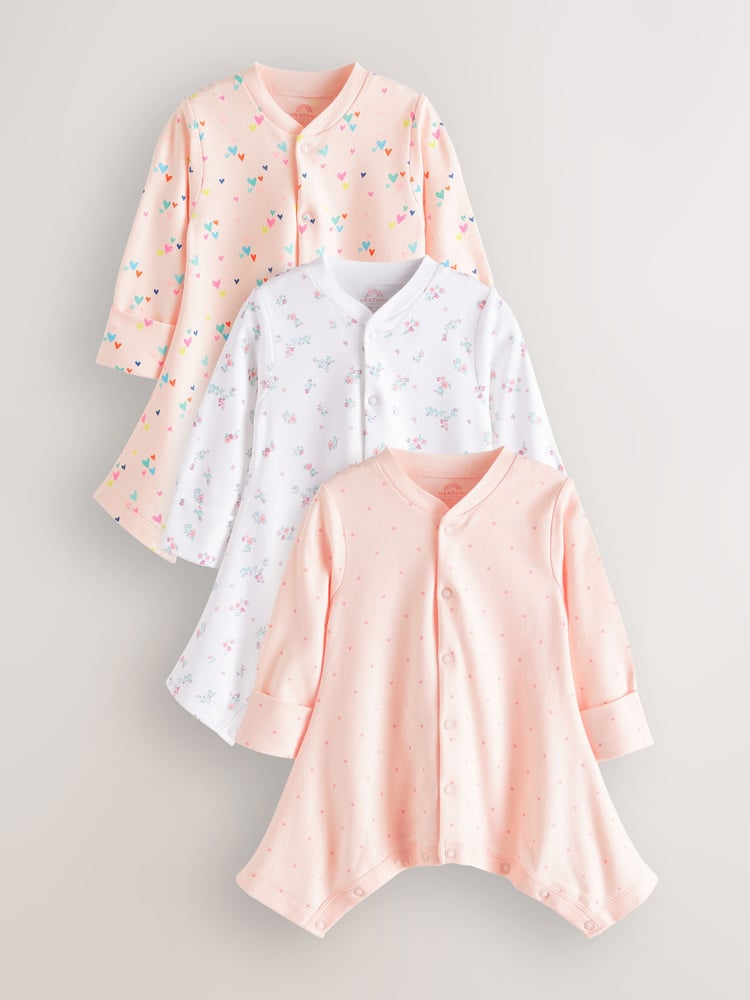 Pink Baby Hip Dysplasia 100% Cotton Sleepsuits 3 Pack (0-3yrs) - Image 1 of 6