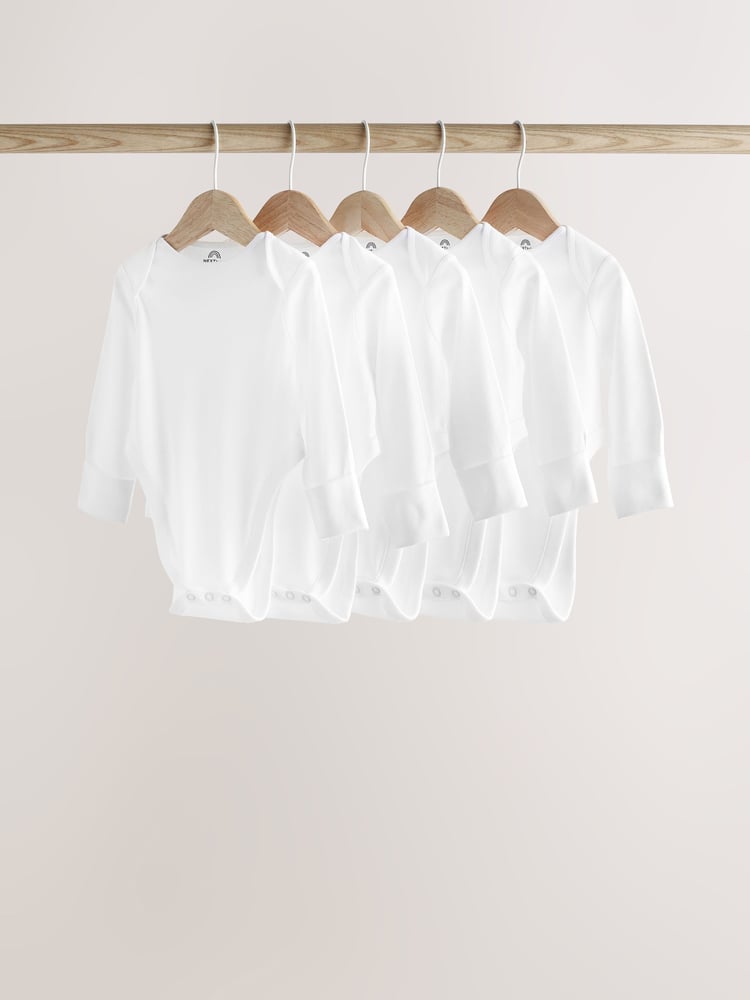 White Baby Hip Dysplasia Long Sleeve Bodysuits 5 Pack - Image 1 of 7
