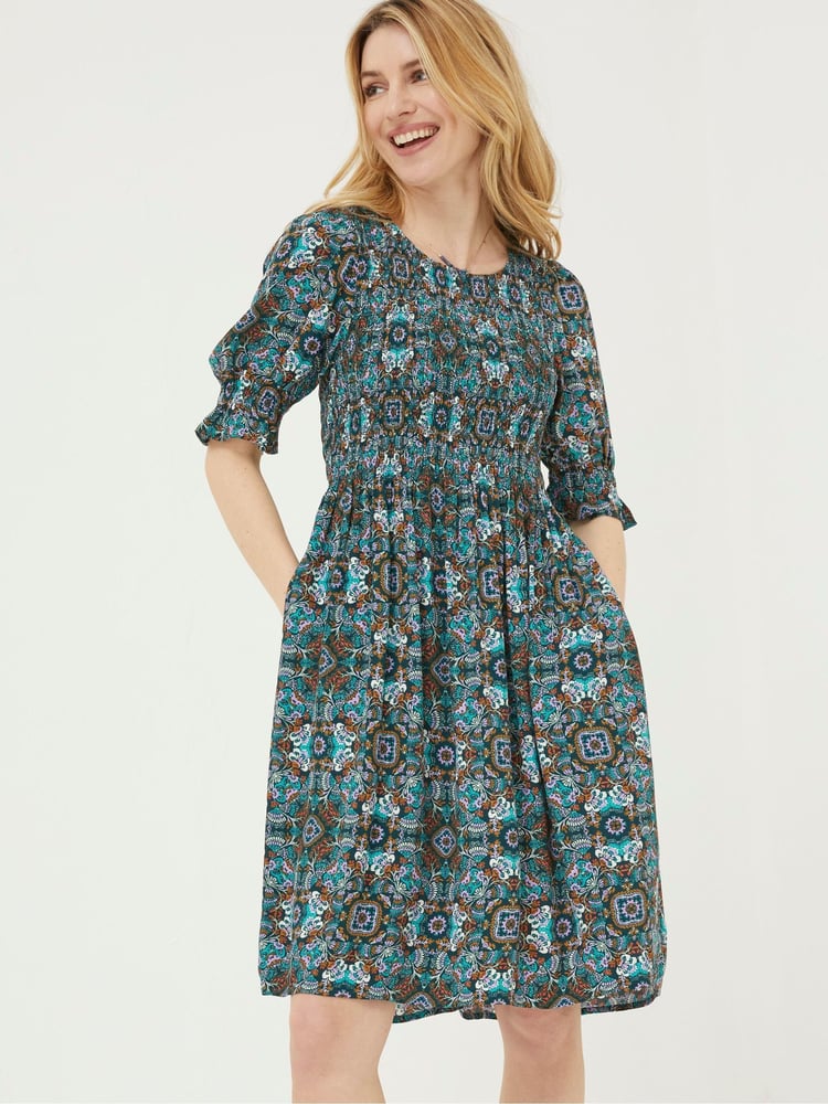 FatFace Green Pacey Mirrored Floral Dress - Image 1 of 6