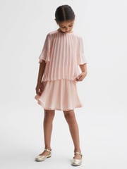 Reiss Pink Tommi Pleated Flare Sleeve Top - Image 1 of 6