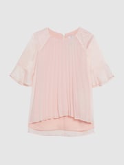 Reiss Pink Tommi Pleated Flare Sleeve Top - Image 2 of 6