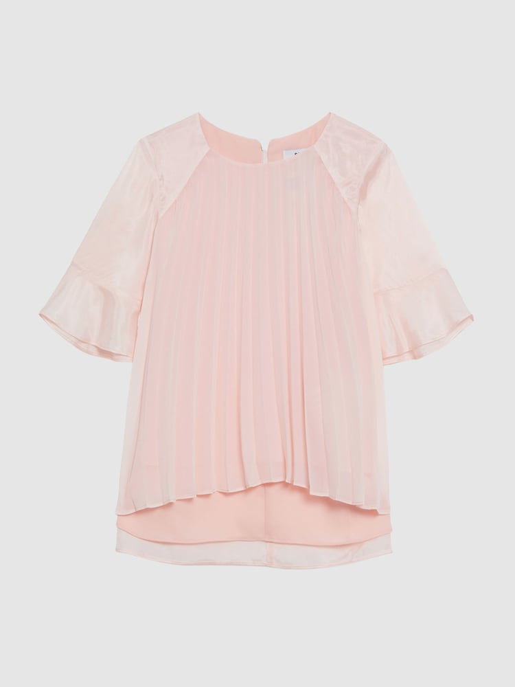 Reiss Pink Tommi Pleated Flare Sleeve Top - Image 2 of 6