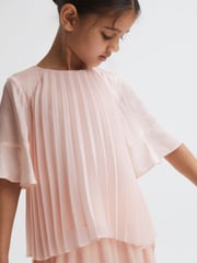 Reiss Pink Tommi Pleated Flare Sleeve Top - Image 3 of 6