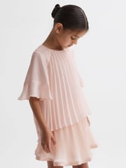 Reiss Pink Tommi Pleated Flare Sleeve Top - Image 4 of 6