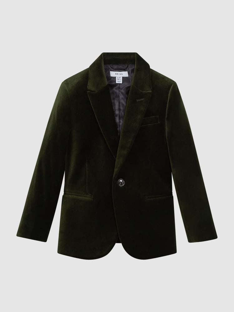 Reiss Emerald Apsara 9-14 yrs Slim Fit Velvet Single Breasted Blazer - Image 2 of 6