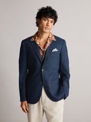 Blue Slim Fit Textured Smart Blazer - Image 1 of 11