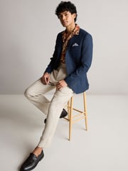 Blue Slim Fit Textured Smart Blazer - Image 2 of 11