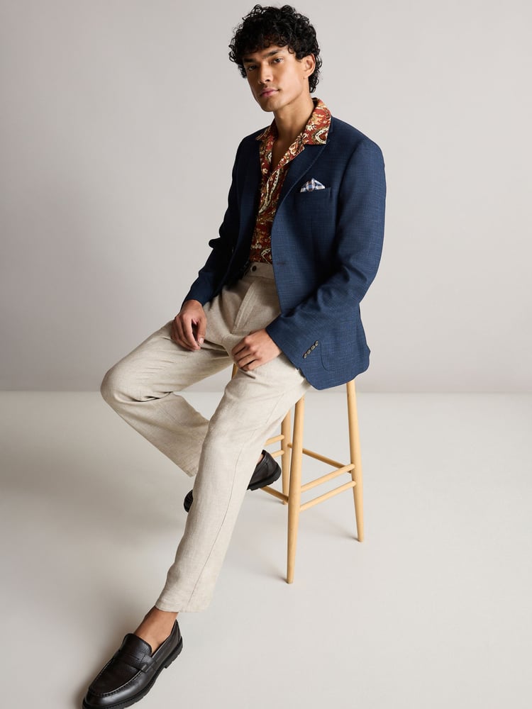 Blue Slim Fit Textured Smart Blazer - Image 2 of 11