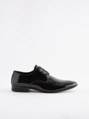 Black High Shine Jewel Trim Patent Derby Shoes - Image 2 of 5