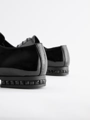 Black High Shine Jewel Trim Patent Derby Shoes - Image 4 of 5