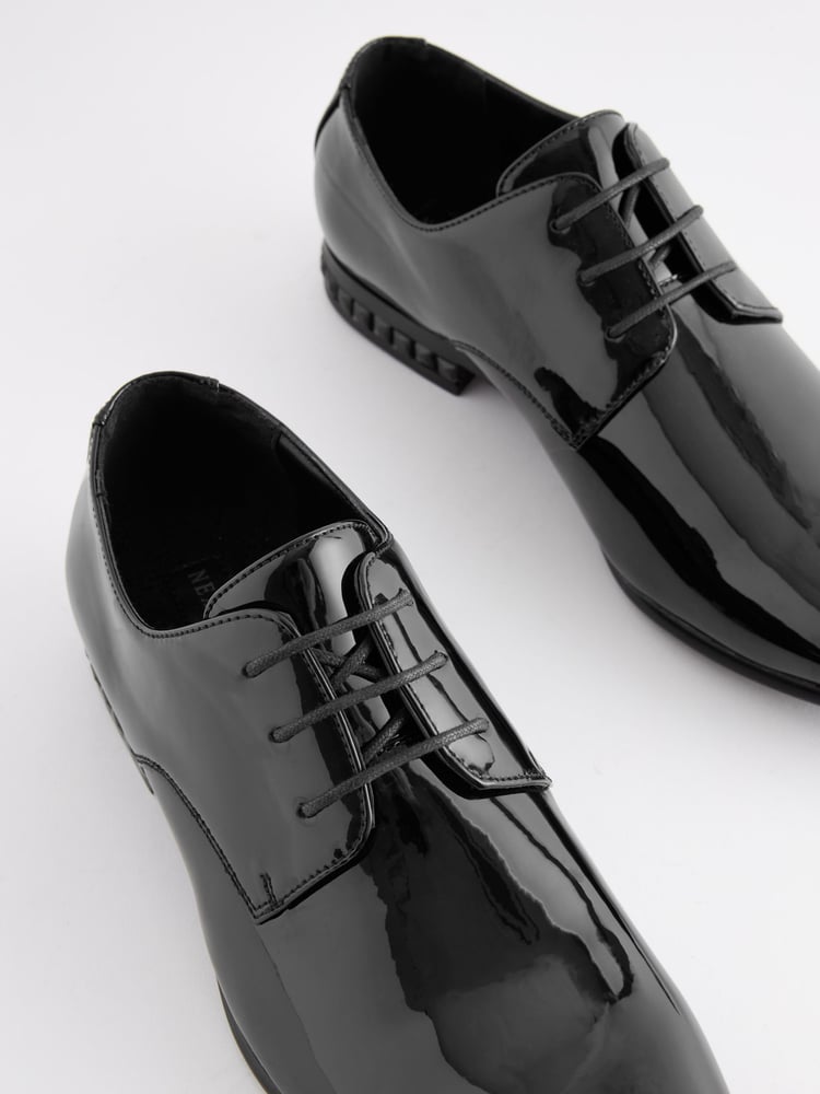 Black High Shine Jewel Trim Patent Derby Shoes - Image 5 of 5