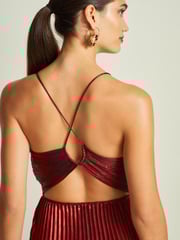 Red Pleated Metallic Midi Dress - Image 4 of 6