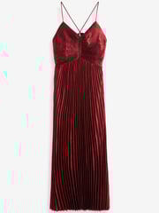 Red Pleated Metallic Midi Dress - Image 5 of 6