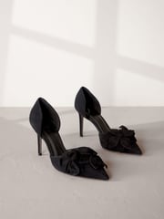 Black Signature Leather Corsage Point Toe Heeled Shoes - Image 1 of 6