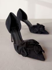 Black Signature Leather Corsage Point Toe Heeled Shoes - Image 4 of 6