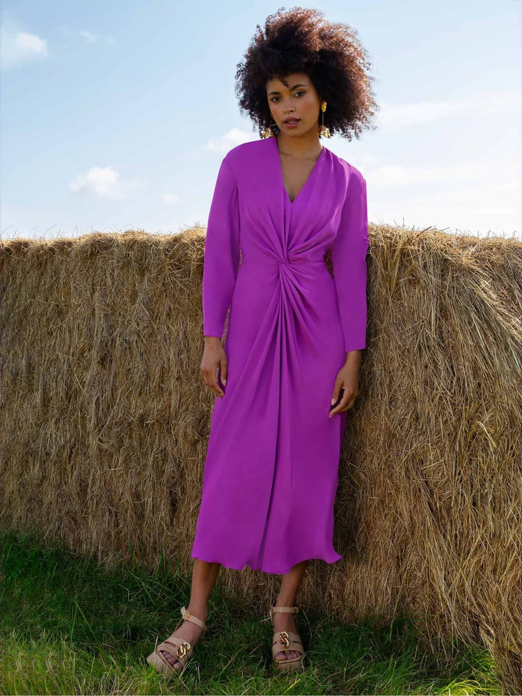 Ro&Zo Pink Twist Front Midi Dress - Image 1 of 5
