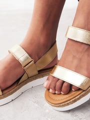 Gold Forever Comfort® Leather Velcro Straps Sandals - Image 2 of 7