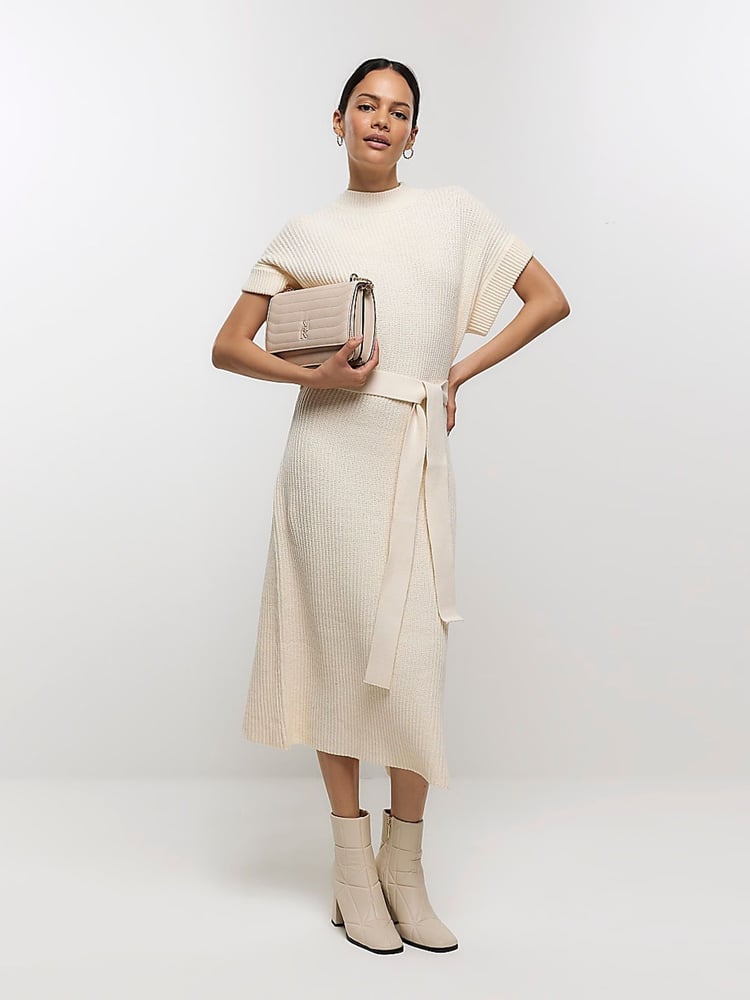 River Island Cream Roll Neck Midi Dress - Image 1 of 6 River Island Cream Roll Neck Midi Dress - Image 1 of 6