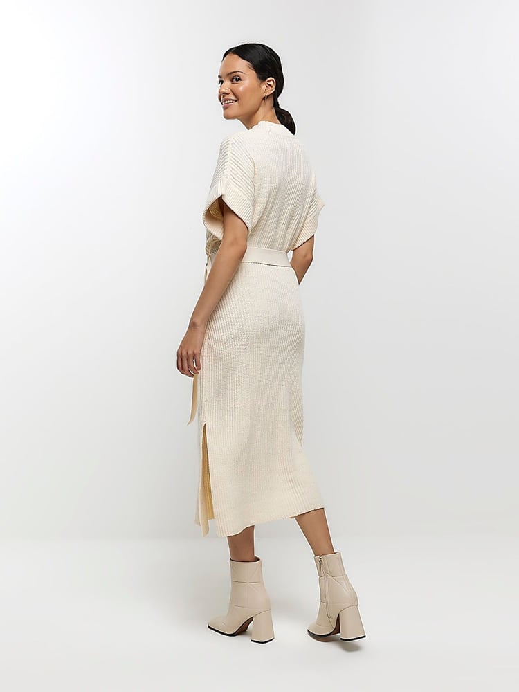 River Island Cream Roll Neck Midi Dress - Image 2 of 6 River Island Cream Roll Neck Midi Dress - Image 2 of 6