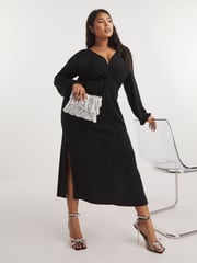 Simply Be Black Slinky Knot Front Midi Dress - Image 1 of 4