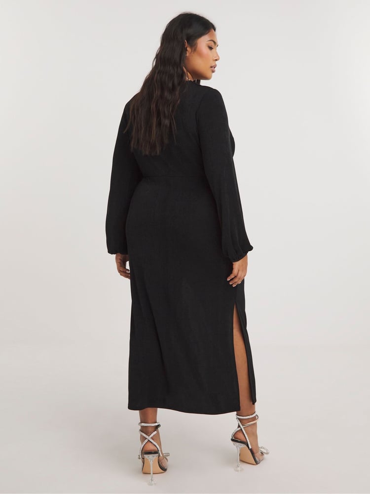 Simply Be Black Slinky Knot Front Midi Dress - Image 2 of 4