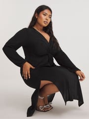 Simply Be Black Slinky Knot Front Midi Dress - Image 3 of 4