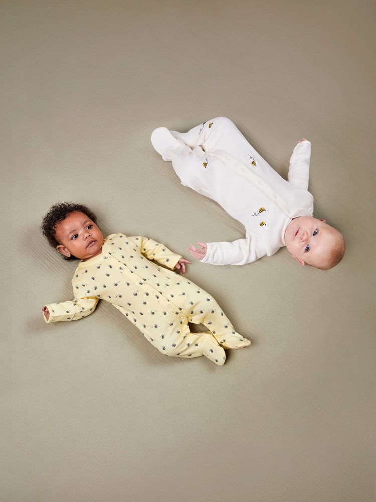 JoJo Maman Bébé Yellow Bee 2-Pack Sleepsuits - Image 1 of 8