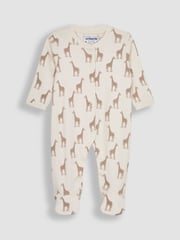 JoJo Maman Bébé Natural Giraffe Cotton Footed Animal Print Sleepsuits 3-Pack - Image 2 of 5