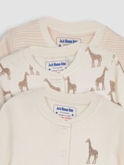 JoJo Maman Bébé Natural Giraffe Cotton Footed Animal Print Sleepsuits 3-Pack - Image 5 of 5