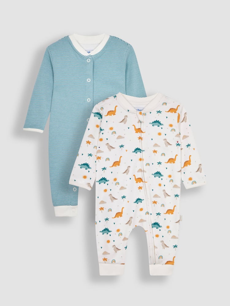JoJo Maman Bébé Cream Dino 2-Pack Footless Sleepsuits - Image 1 of 4