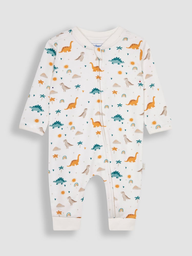 JoJo Maman Bébé Cream Dino 2-Pack Footless Sleepsuits - Image 2 of 4