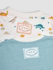 JoJo Maman Bébé Cream Dino 2-Pack Footless Sleepsuits - Image 4 of 4