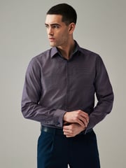 Purple Cotton Textured Trimmed Double Cuff 100% Cotton Shirt - Image 1 of 8