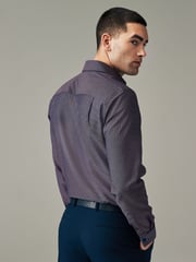 Purple Cotton Textured Trimmed Double Cuff 100% Cotton Shirt - Image 2 of 8