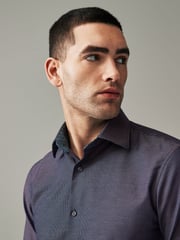 Purple Cotton Textured Trimmed Double Cuff 100% Cotton Shirt - Image 3 of 8