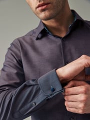 Purple Cotton Textured Trimmed Double Cuff 100% Cotton Shirt - Image 4 of 8