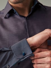 Purple Cotton Textured Trimmed Double Cuff 100% Cotton Shirt - Image 5 of 8