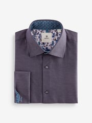 Purple Cotton Textured Trimmed Double Cuff 100% Cotton Shirt - Image 6 of 8