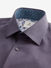 Purple Cotton Textured Trimmed Double Cuff 100% Cotton Shirt - Image 7 of 8